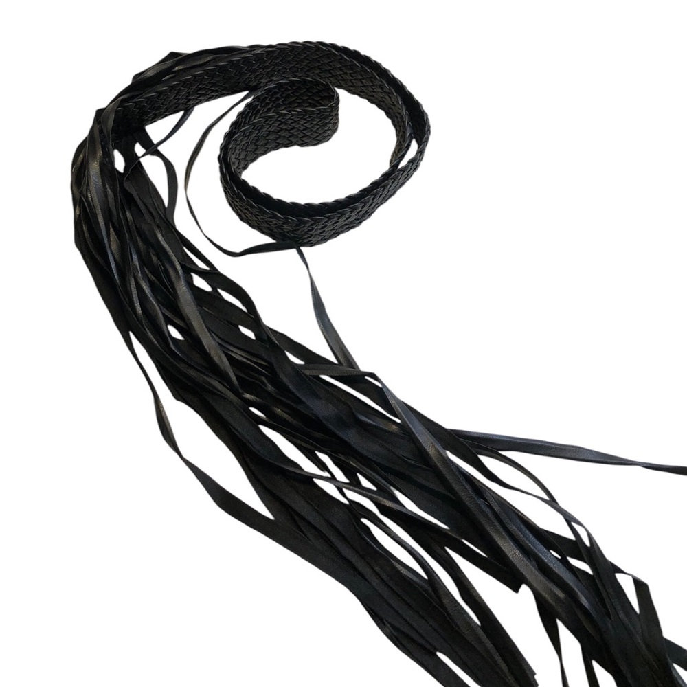 Vintage Faux Black Leather Fringe Belt
